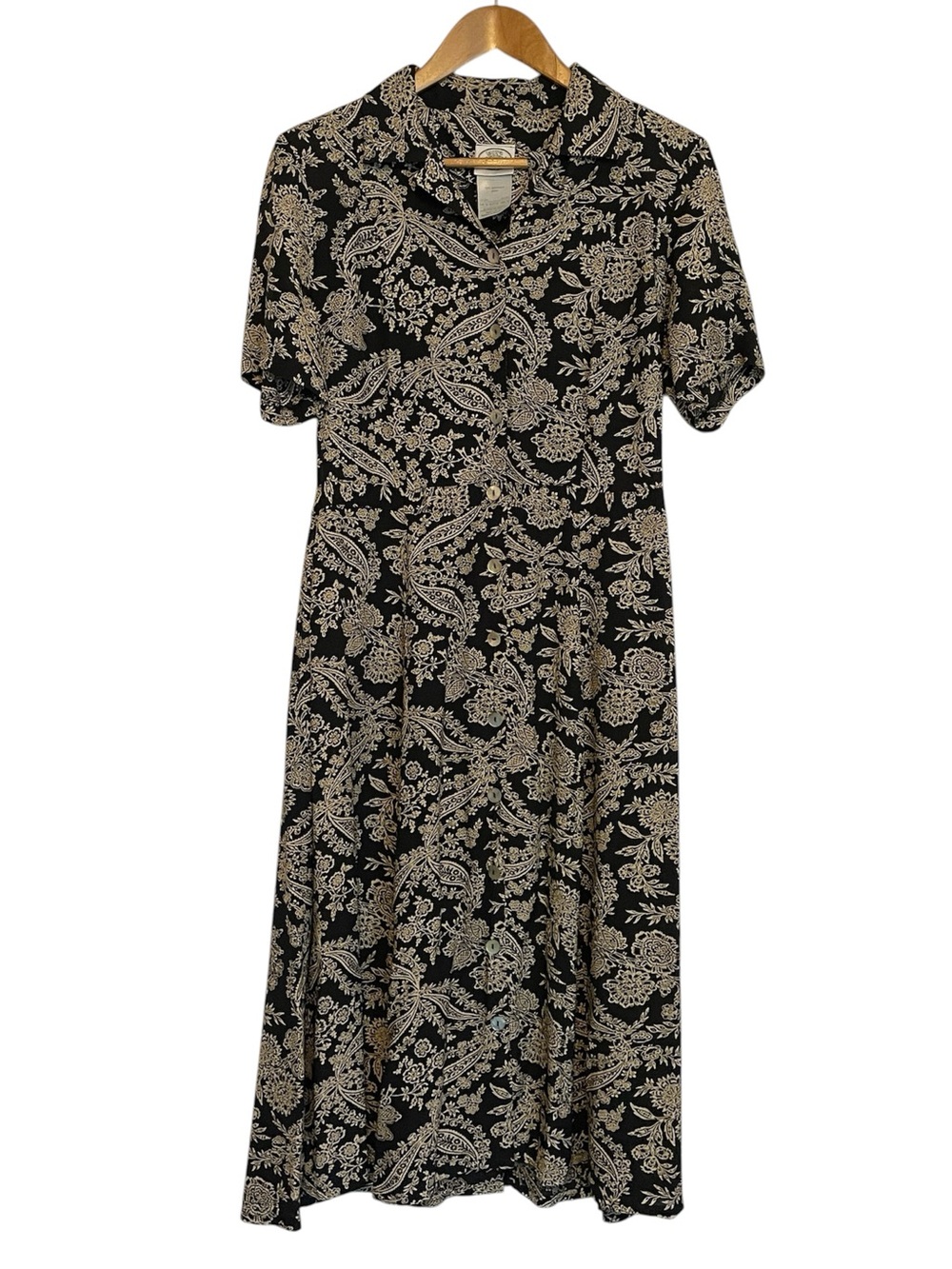 Vtg Laura Ashley Paisley Midi Dress 90s Y2K Cottagecore Prairie Preppy Sz 12